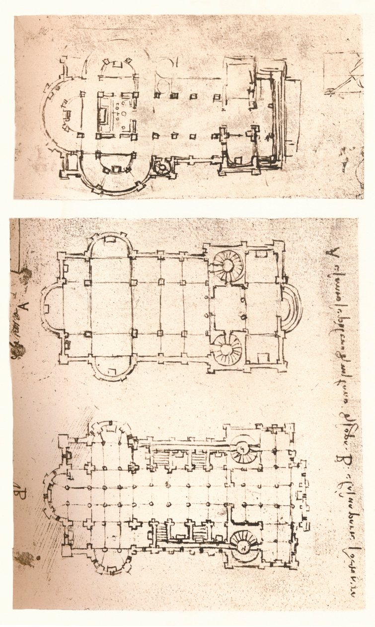 Två ritningar av kyrkor, c1472-c1519 1883 av Leonardo da Vinci