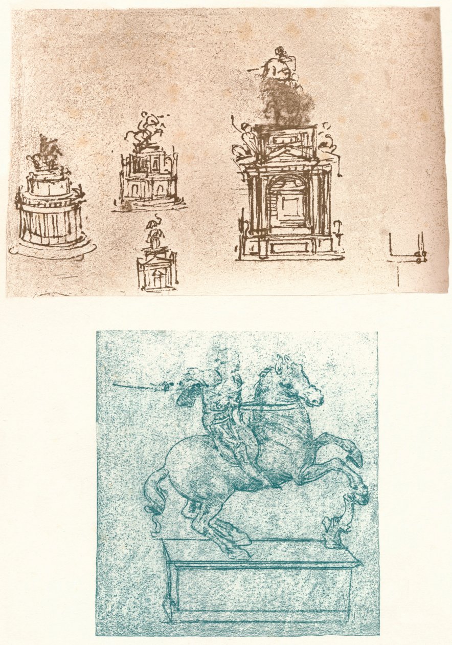 Två förberedande studier för Sforza-monumentet, c1482-c1499 1883 av Leonardo da Vinci