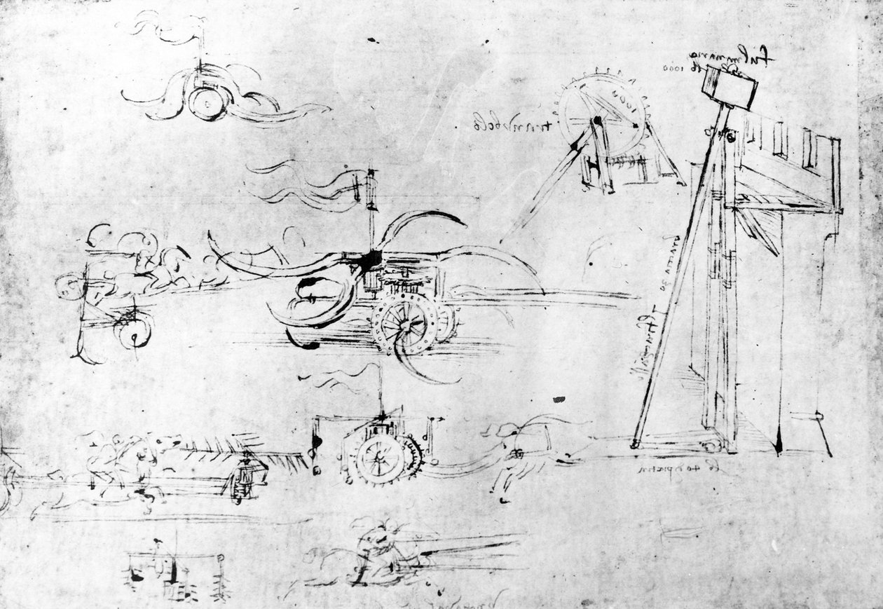Vapenkonstruktioner, fol. 40v-a (penna och bläck på papper) av Leonardo da Vinci