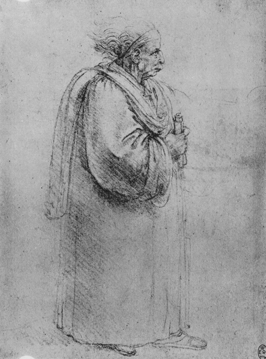 Hela längden på en gammal man i profil till höger, c1480 1945 av Leonardo da Vinci