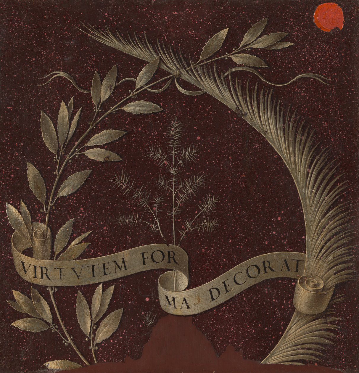 Krans av Laurel, Palm och Juniper med en rullning inskriven Virtem Forma Decorat [Reverse] av Leonardo da Vinci