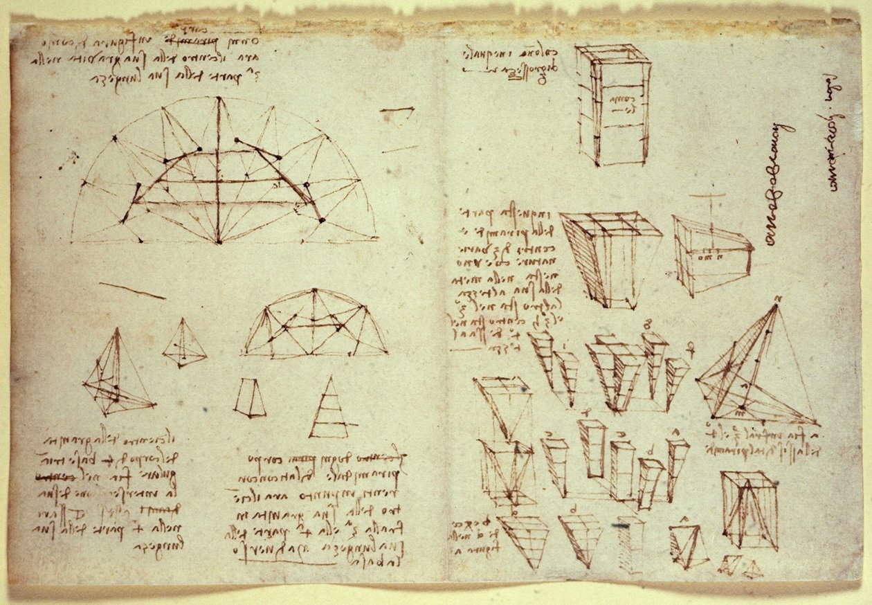 anteckningsbok av Leonardo da Vinci, som visar diagram av geometriska former av Leonardo da Vinci