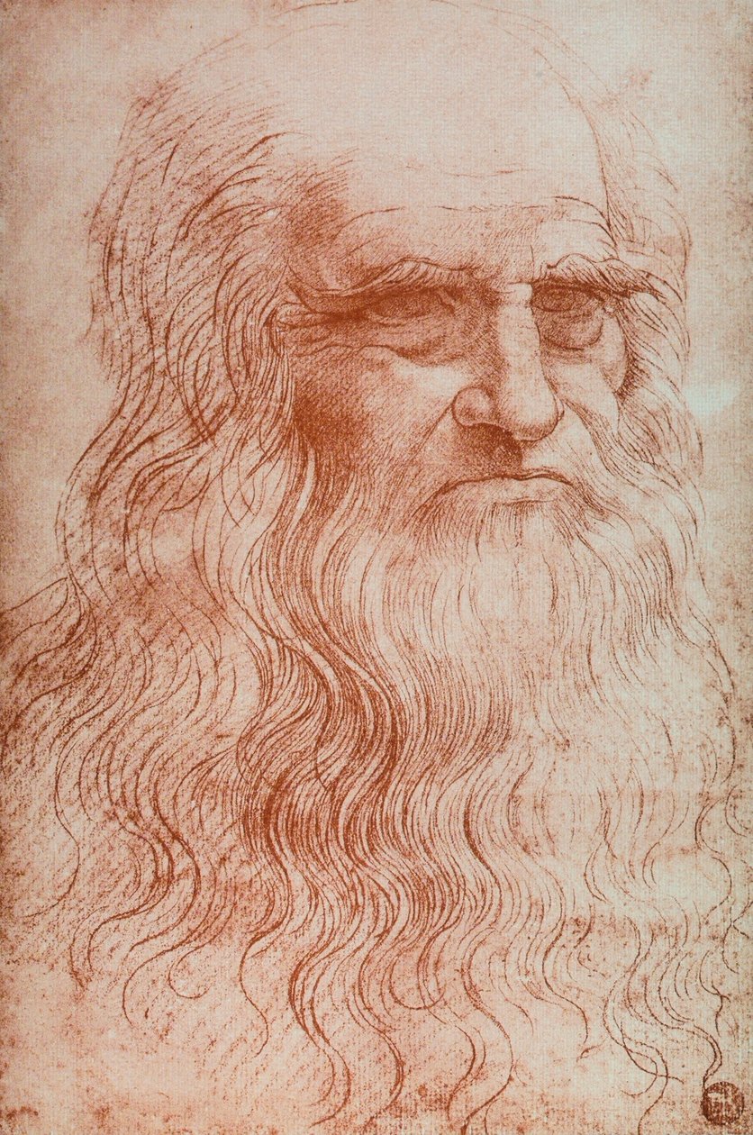 Porträtt av Leonardo da Vinci, kopia av Självporträtt av Leonardo da Vinci, sangvin, Accademia Gallery, Venedig av Leonardo da after Vinci