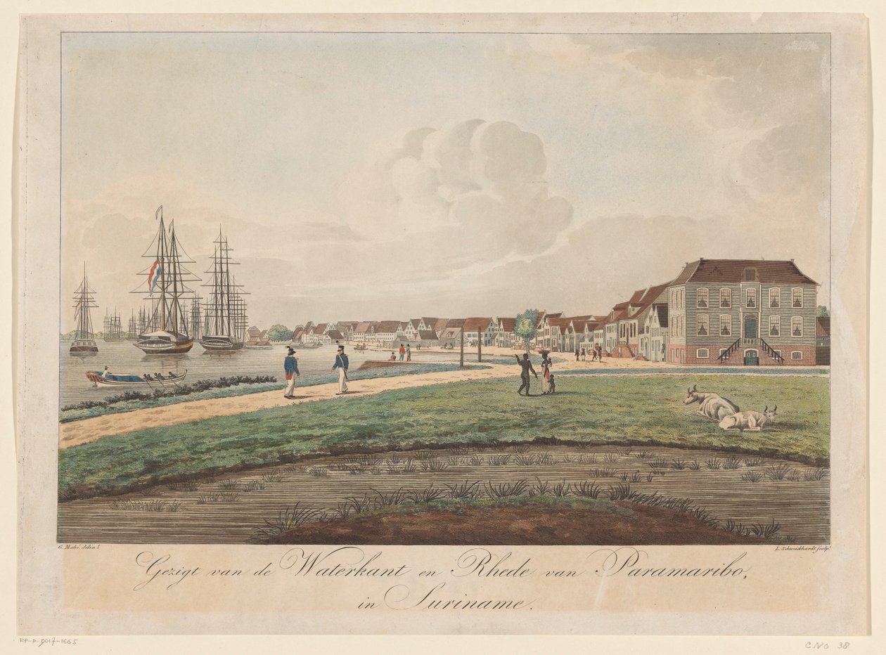 Utsikt över vattnet i Paramaribo Utsikt över Waterkant och Rhede i Paramaribo i Surinam (titel på objekt) av Leonardus Schweickhardt