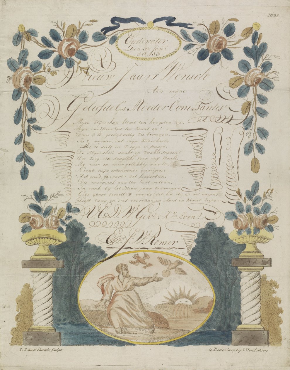 Önskebrev med Elia matad av korpar av Leonardus Schweickhardt