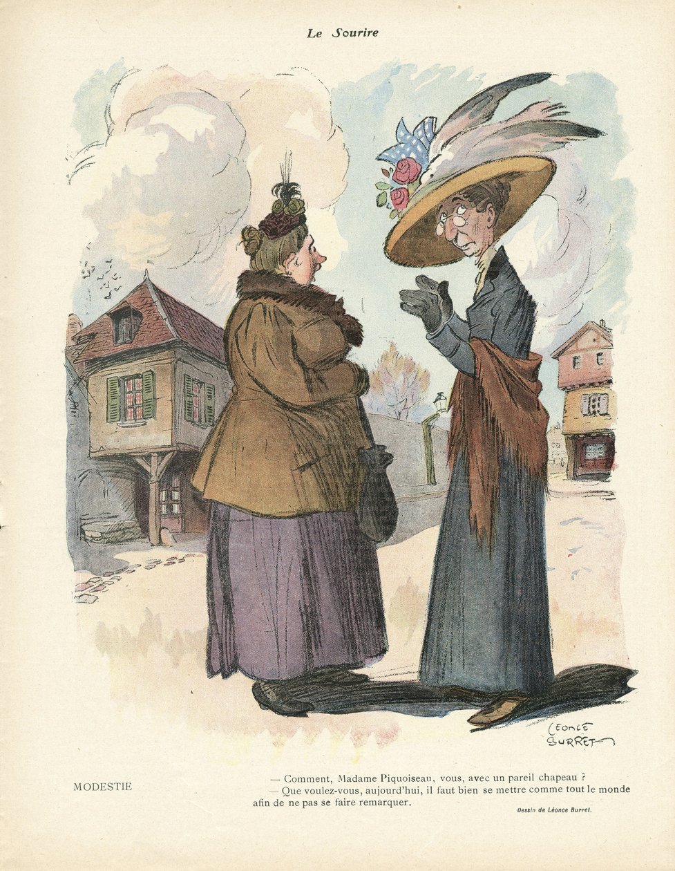 Illustration av Leonce Burret (1865-1915) i Le Smile, nr. 19, 08/05/13 - Mode, hatt av Leonce Burret