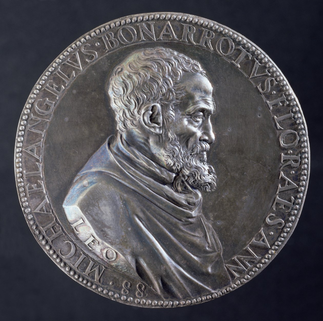 Framsidan av medalj av Michelangelo Buonarroti (1475-1564) vid en ålder av 88, 1561 (silver) (se 122330 för baksidan) av Leone Leoni