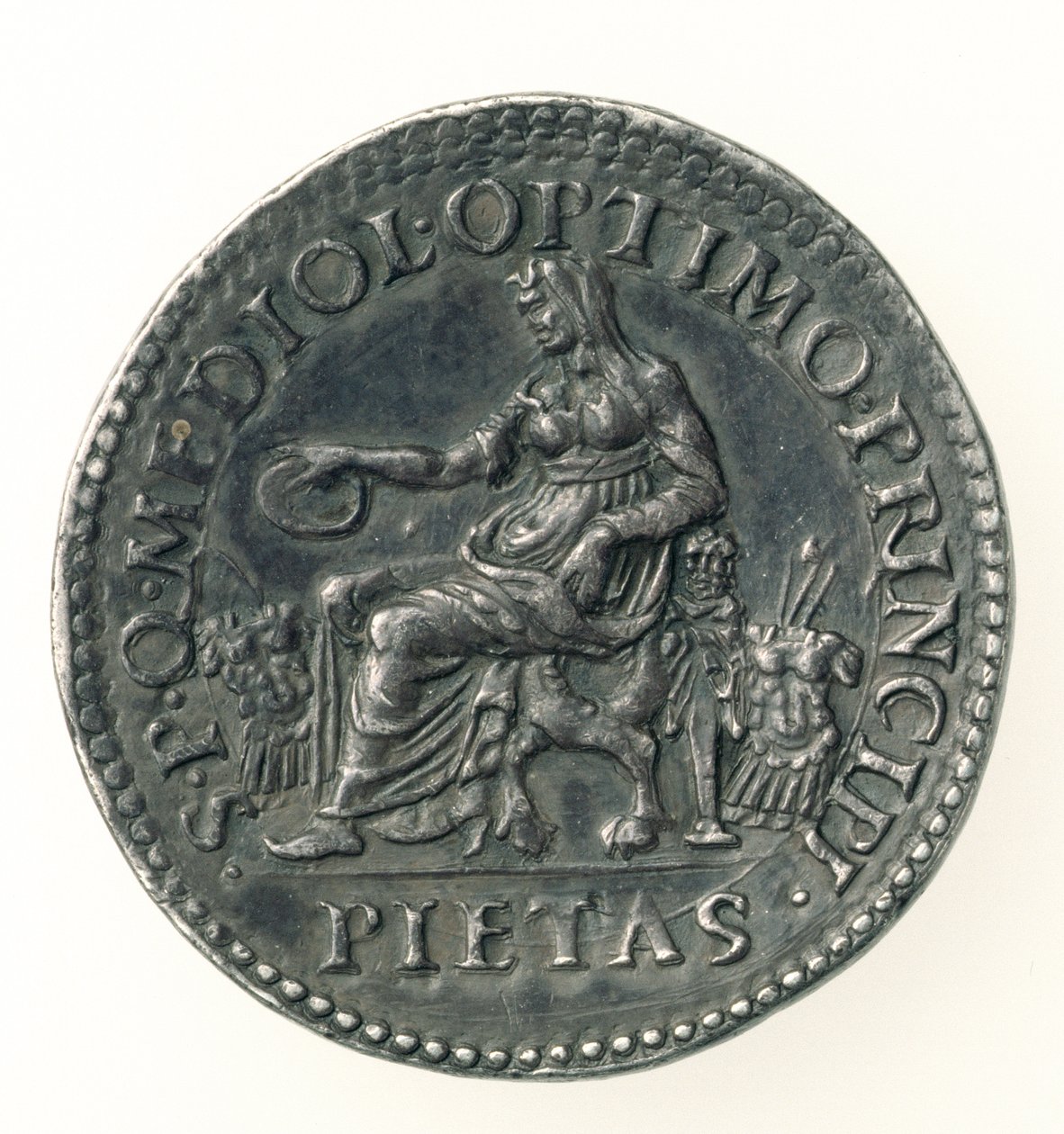 Testone av Karl V (1500-58) hertig av Milano, graverad av Dye, 1535-56 (omvänd) (silver) (för framsidan se 168054) av Leone Leoni
