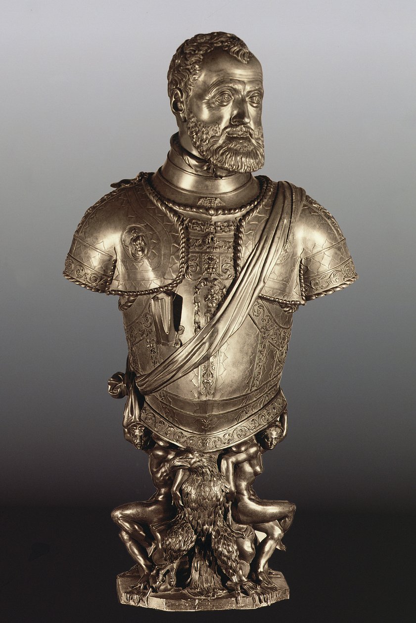Porträttbyst av den helige romerske kejsaren Karl V (1500-58) (brons) av Leone Leoni