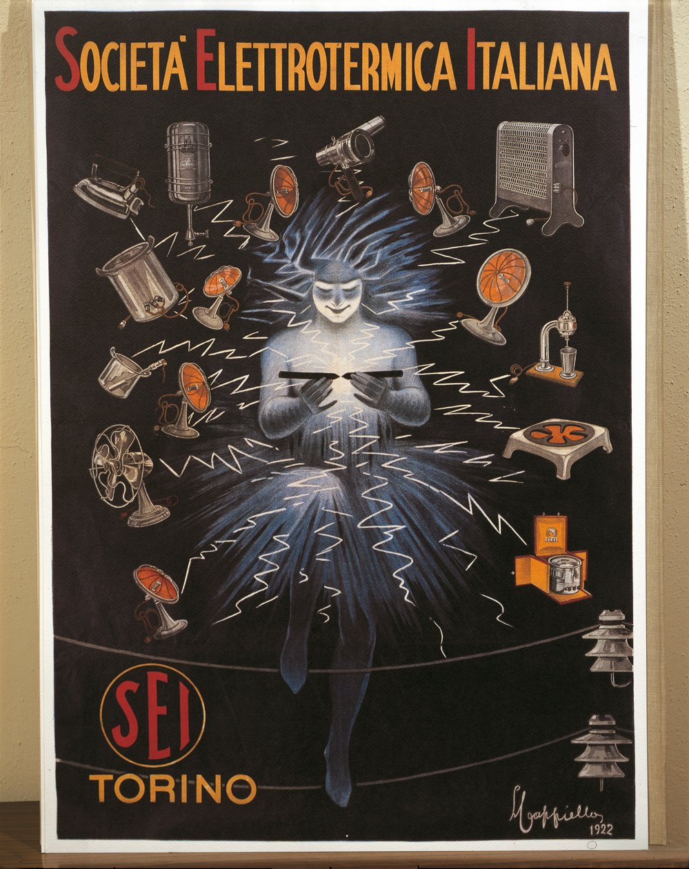 Färglitografi av Leonetto Cappiello, SEI, reklamaffisch för Electroheat Italian Company av Leonetto Cappiello