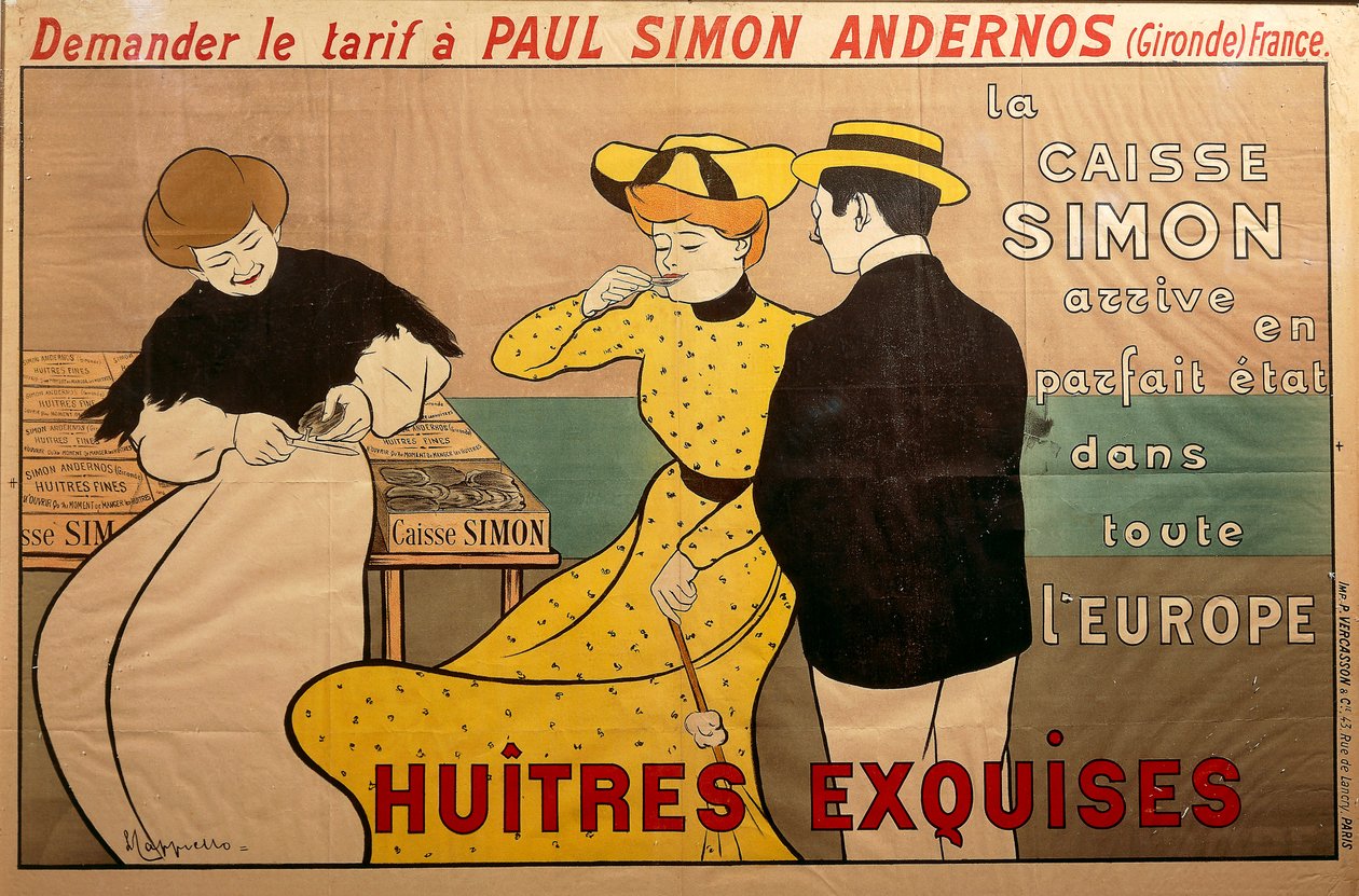 "Huitres exquises" (utsökta ostron) affisch för ostronhandlaren Paul Simon av Leonetto Cappiello