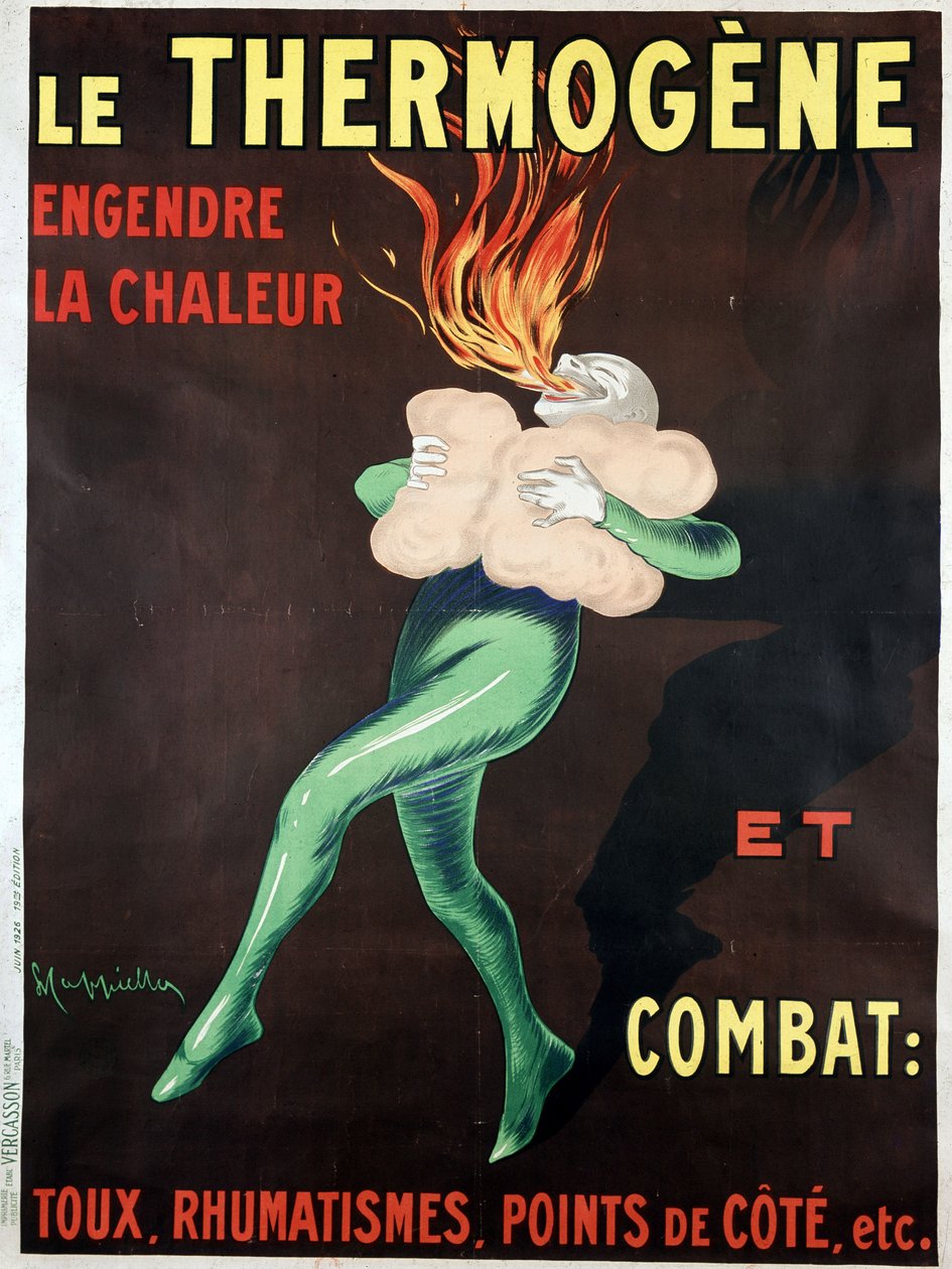 Termogenen genererar värme och bekämpar hosta, reumatism, sidopunkter etc: affisch av Leonetto Cappiello (1875-1942) av Leonetto Cappiello