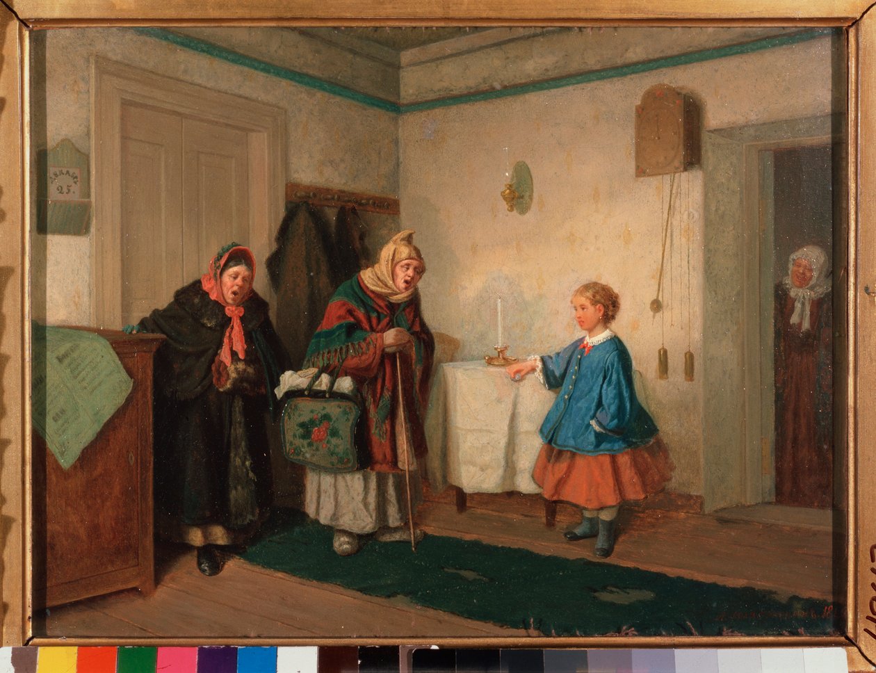 Tiggarsångarna. Målning av Leonid Ivanovich Solomatkin (1837-1883), olja på duk av Leonid Ivanovich Solomatkin