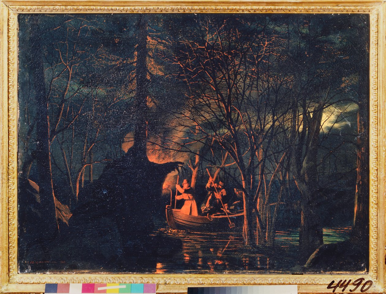 Nattspjutfiske. Målning av Leonid Ivanovich Solomatkin (1837-1883), olja på duk av Leonid Ivanovich Solomatkin