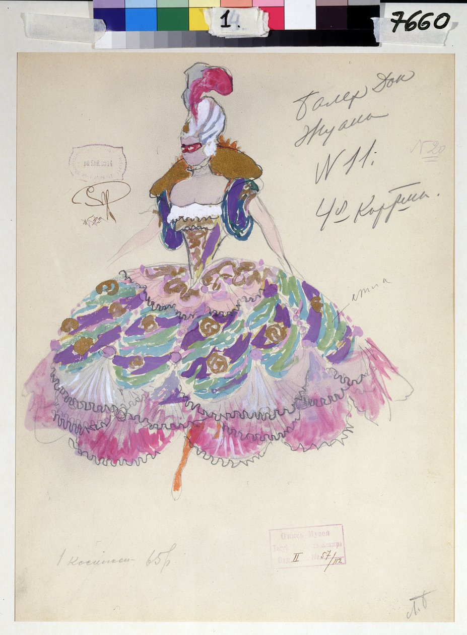 Kostymdesign för "Don Giovanni" av Wolfgang Amadeus Mozart, 1914 av Leonid Mihhaylovich Brailovsky