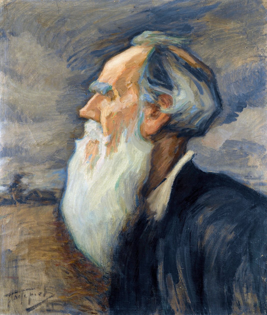 ""Författaren Leon Tolstoy (1828-1910) (Porträtt av Leo Tolstoy) Målning av Leonid Osipovich Pasternak (1862-1945), - Olja på duk, 77,5x66 Privat samling av Leonid Osipovic Pasternak