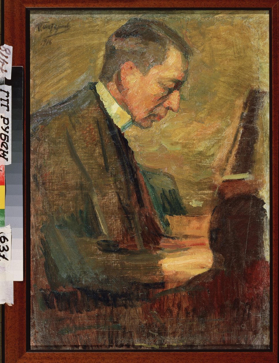 Porträtt av kompositören Sergei (Serguei) Rachmaninov (Serge Rachmaninoff eller Rakhmaninov) (1873-1943). Verk av Leonid Osipovich Pasternak (1862-1945), olja på duk av Leonid Osipovic Pasternak