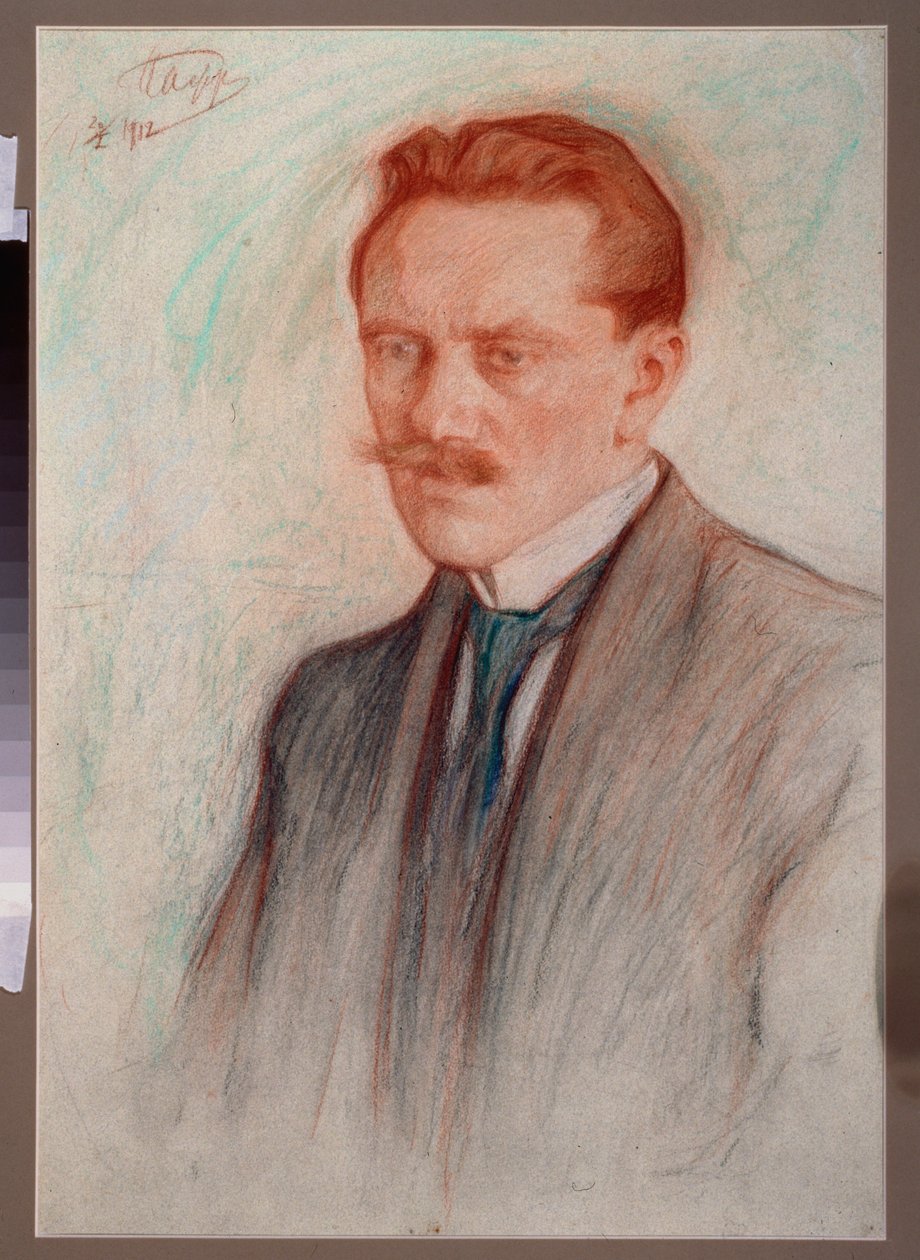 Porträtt av poeten Jurgis Baltrusaitis (1873-1944). Verk av Leonid Osipovich Pasternak (1862-1945), sangvinskt och krita på papper av Leonid Osipovic Pasternak