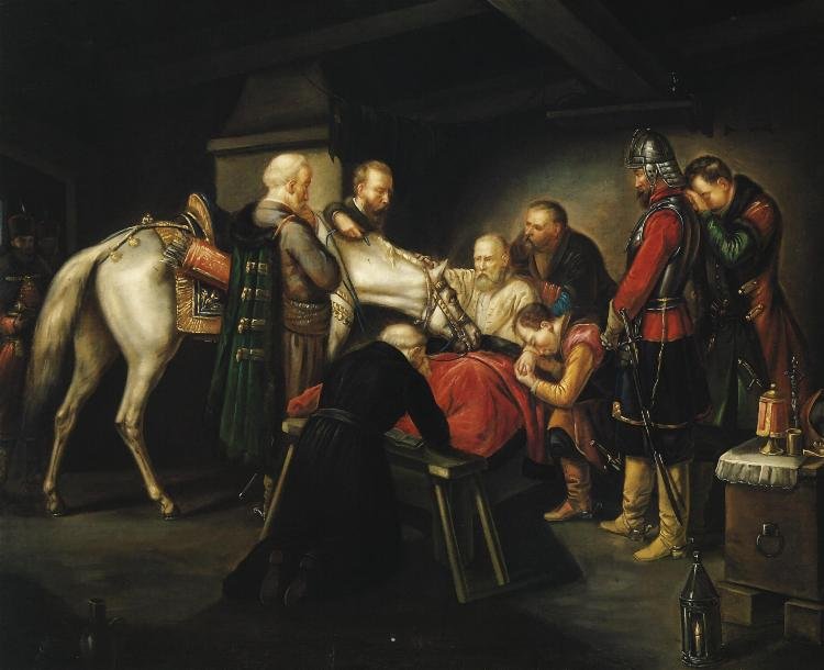 Der Tod des Czarniecki.    The Death of Czarniecki. Polski:  Śmierć Czarnieckiego. av Leopold Loeffler