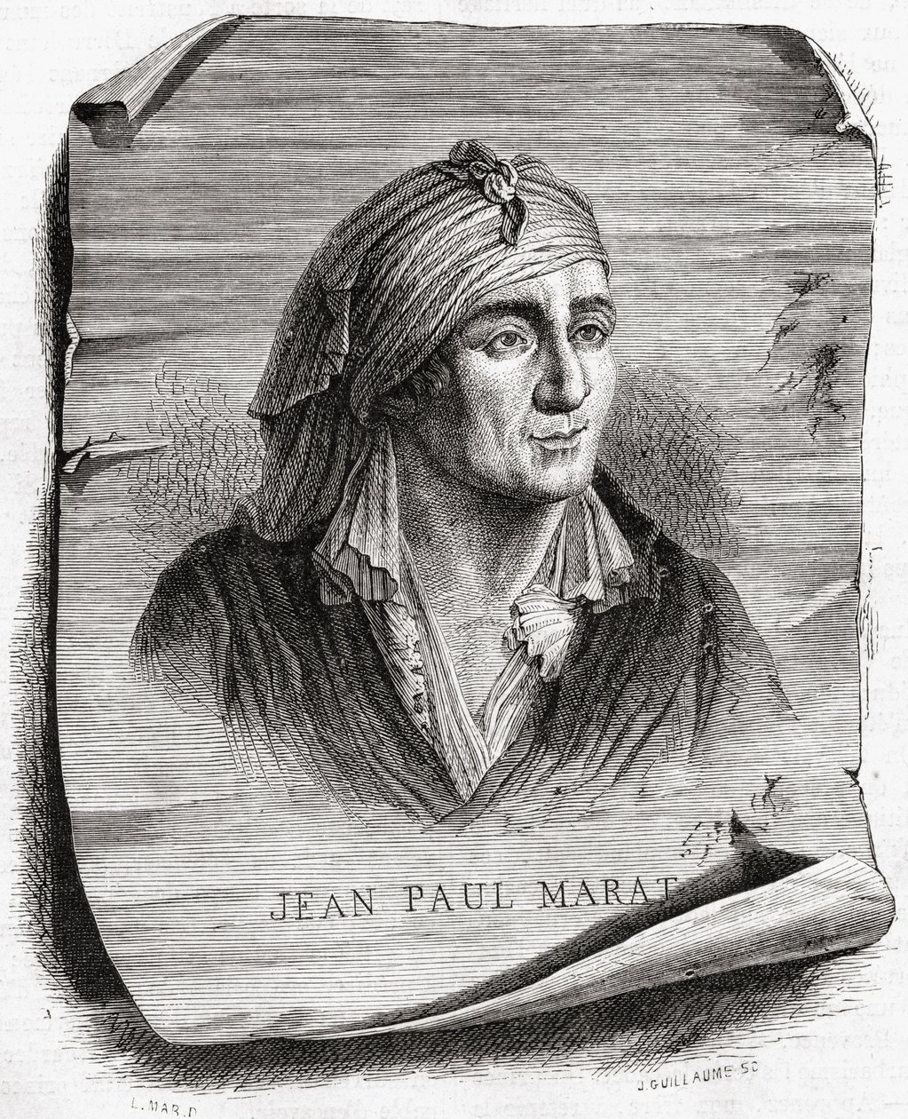 Porträtt av Jean Paul Marat (1743-93) graverad av Jean Baptiste Amedee Guillaume (1822-93) av Leopold Mar
