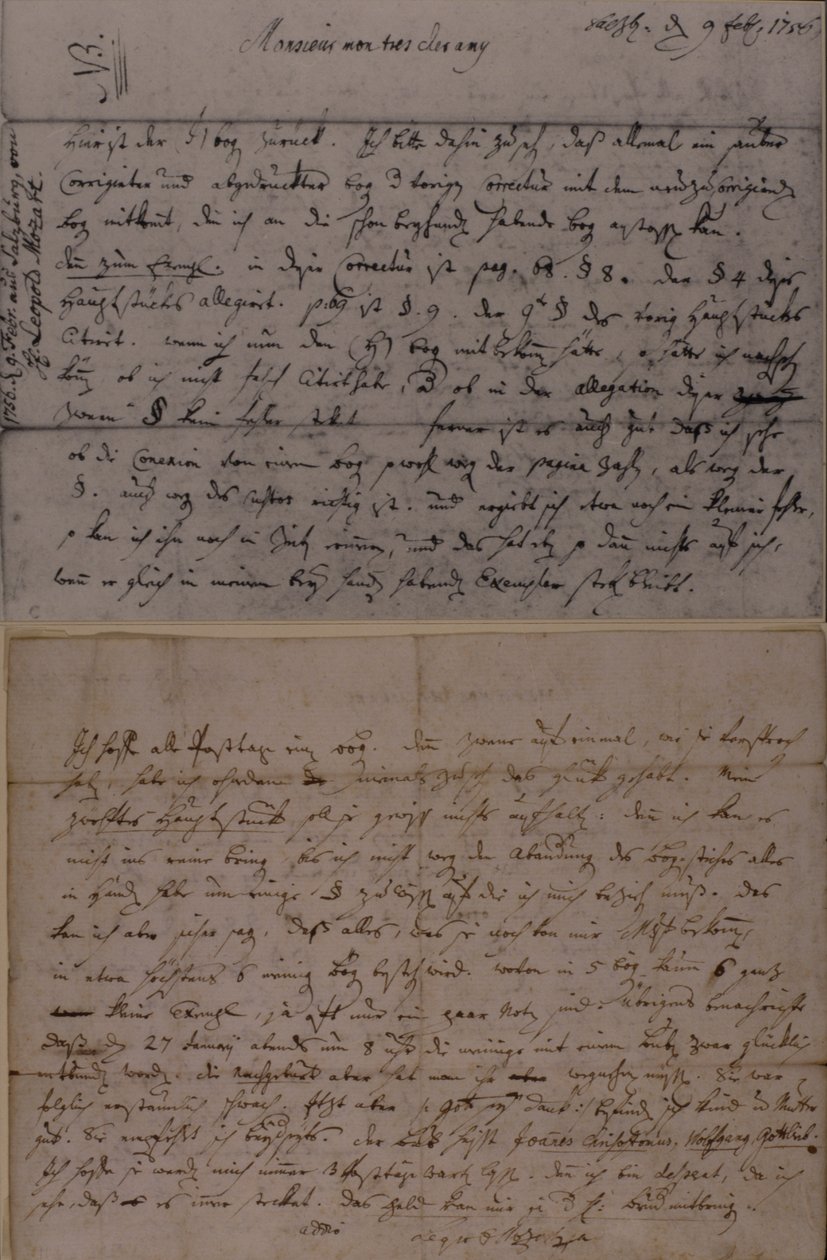 Brev från Leopold Mozart som informerar J.J. Utlottning av hans sons, Amadeus Mozarts födelse, den 9 februari 1756 av Leopold Mozart