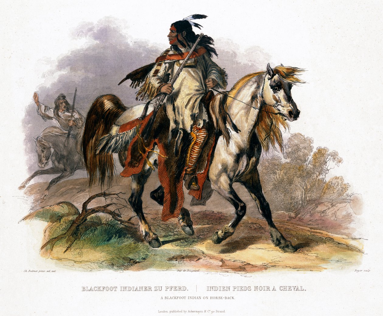 En svartfotindian till häst, 1843 av Leopold Beyer