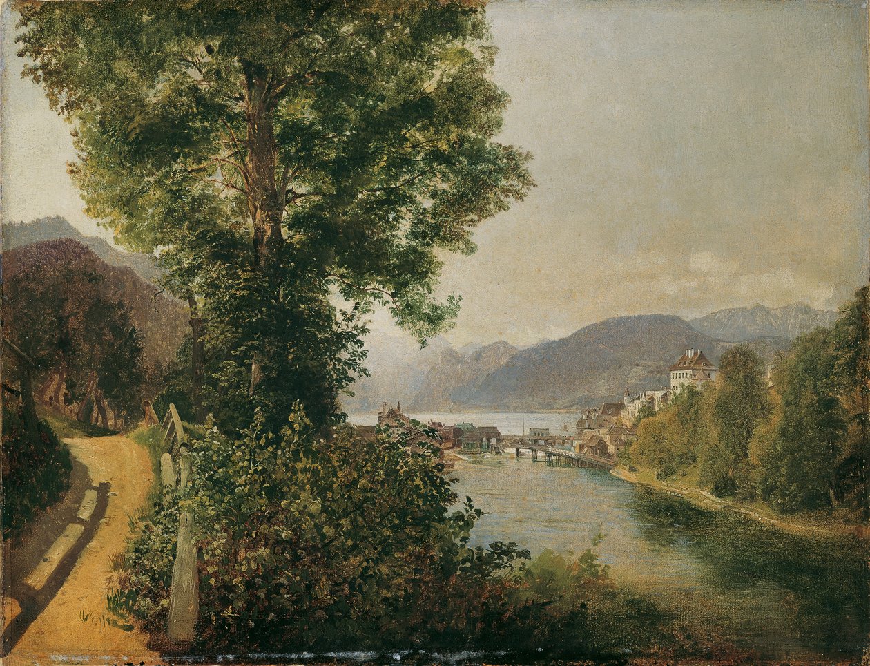 Utsikt över Traunsee från Traun nära Gmunden av Leopold Blonder