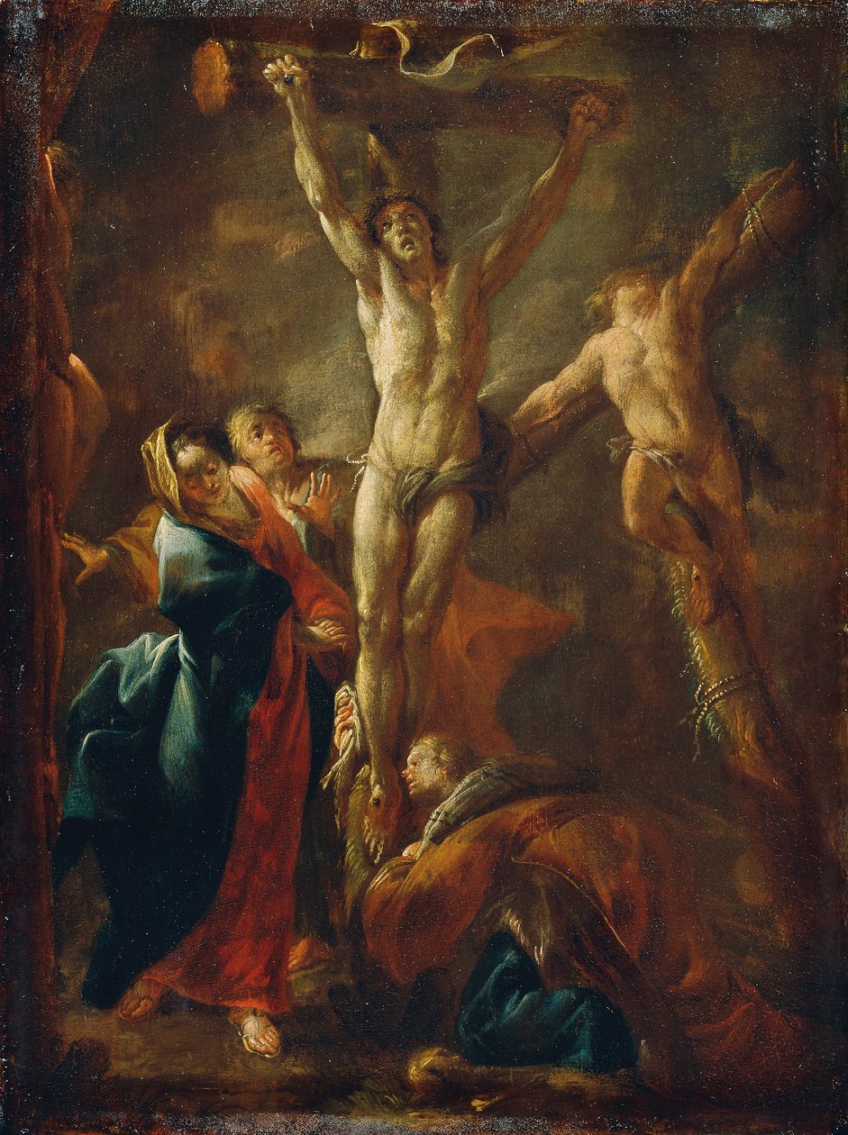 Kristus på korset med Maria, Johannes, Magdalena och de två tjuvarna av Leopold Blonder