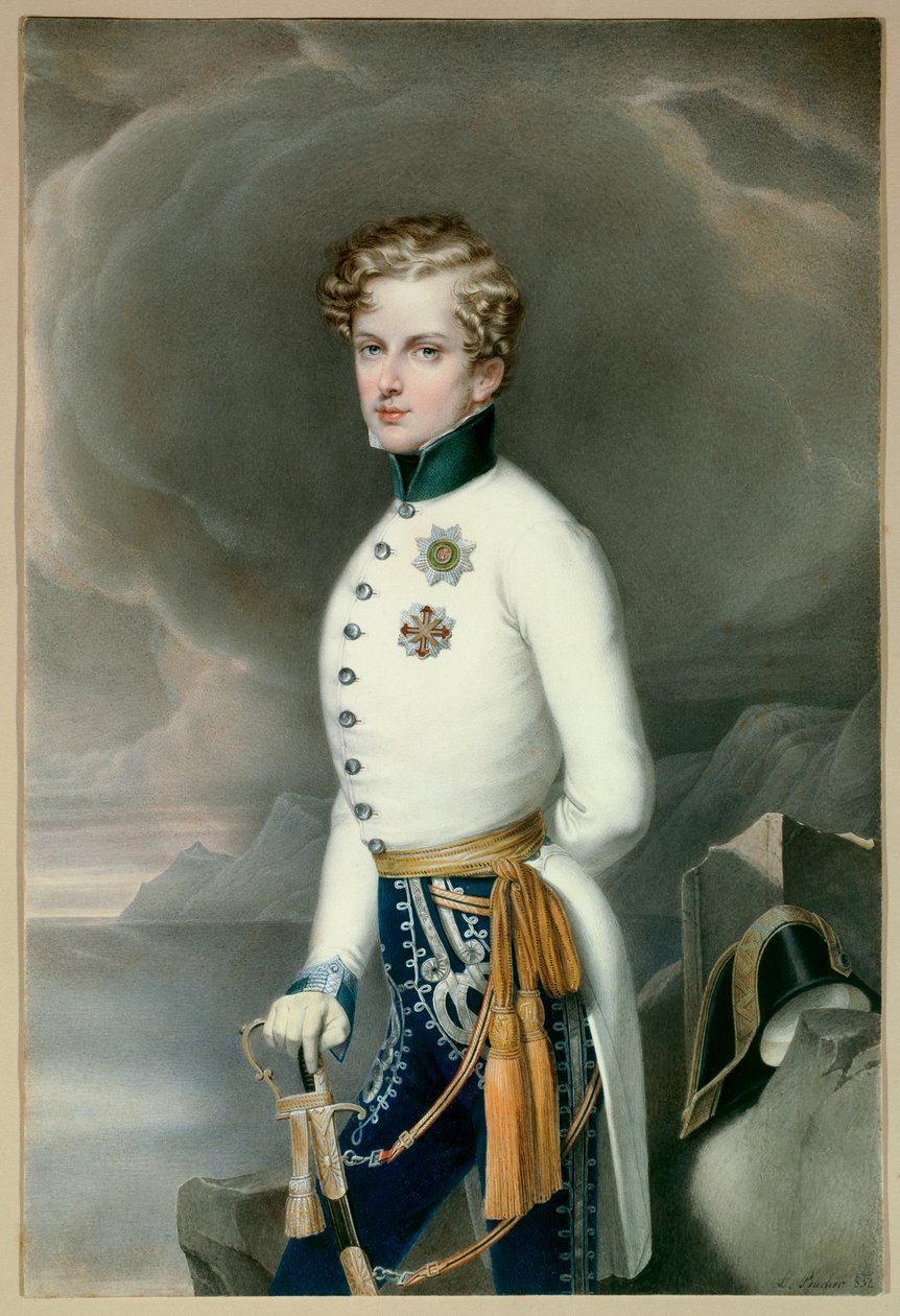 Kung av Rom och prins av Parma Napoleon II, hertig av Reichstadt (1811-1832) son till kejsar Napoleon I (1769-1821) i uniform som överstelöjtnant vid regementet Gustave Prince of Wasa Gravyr av Leopold Bucher (1797-1858) 18328 Dämpa. 0,33x0,22 m Malmais av Leopold Bucher