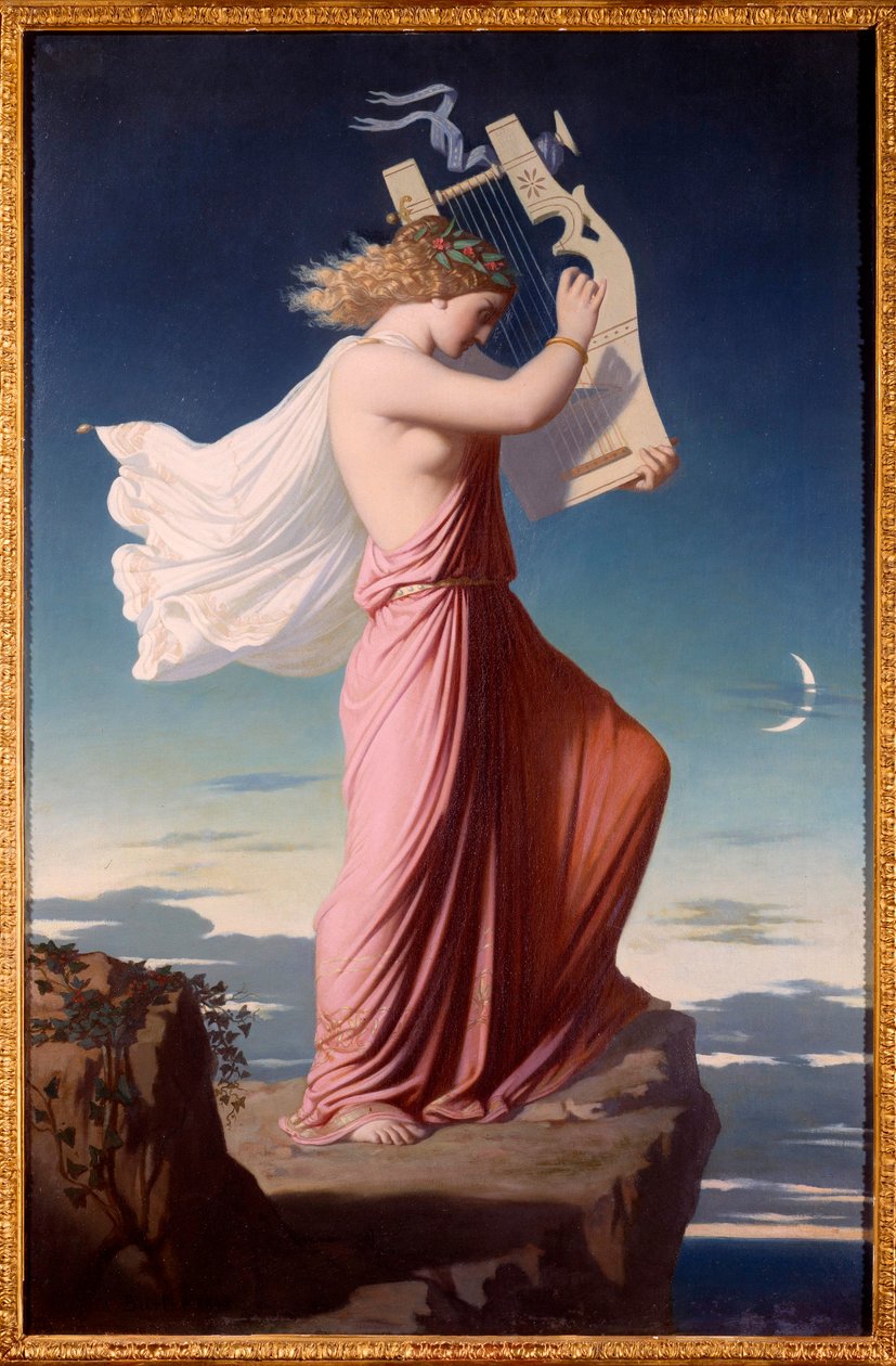 Porträtt av den grekiska poeten Sapho (Sappho) som spelar lyran Målning av Leopold Burthe (1823-1860) 1849 Sön. 1,06x0,69 m Carcassonne, Musee des Beaux Arts av Leopold Burthe