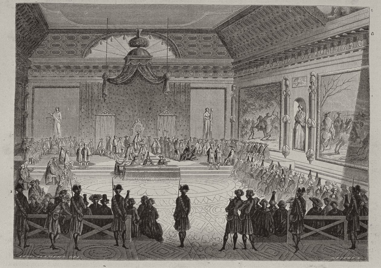 Assembly of the Notables, 1787, indgraveret af Antoine Auguste Ernest Hebert (1817-1908) swed av Leopold Flameng