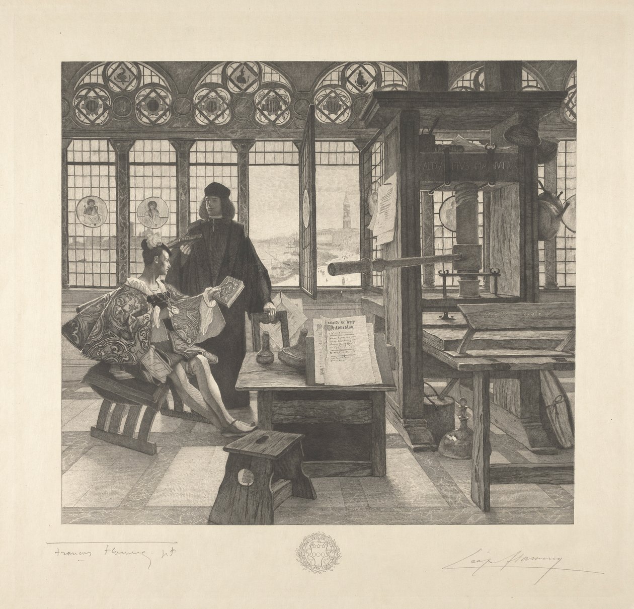 Grolier med skrivaren Aldus Manutius av Leopold Flameng