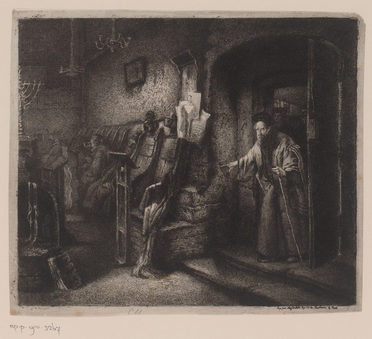 Interiör av en synagoga med troende av Leopold Flameng