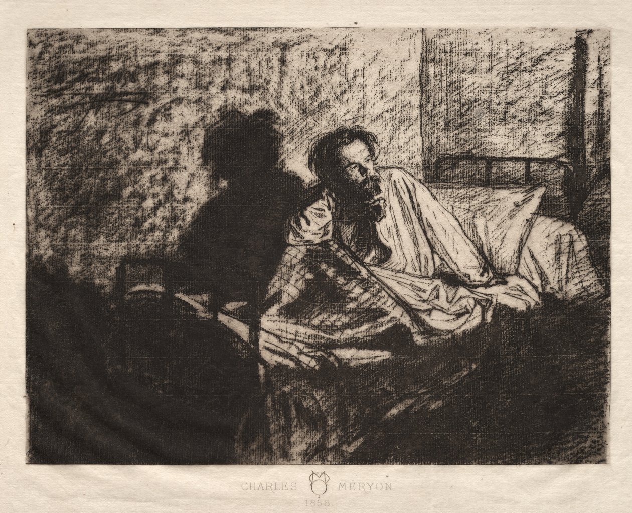 Porträtt av Meryon som sitter uppe i sängen av Leopold Fleming