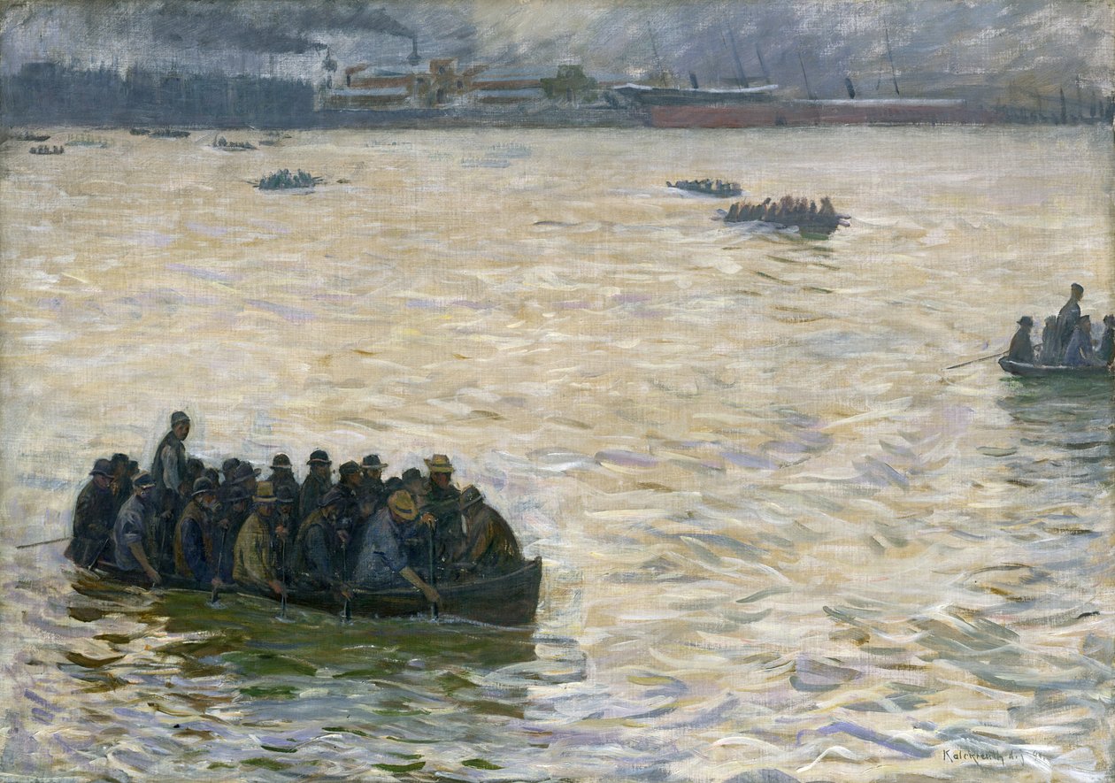 Værftsarbejdere vender hjem på Elben, 1894 swed av Leopold Karl Walter von Kalckreuth