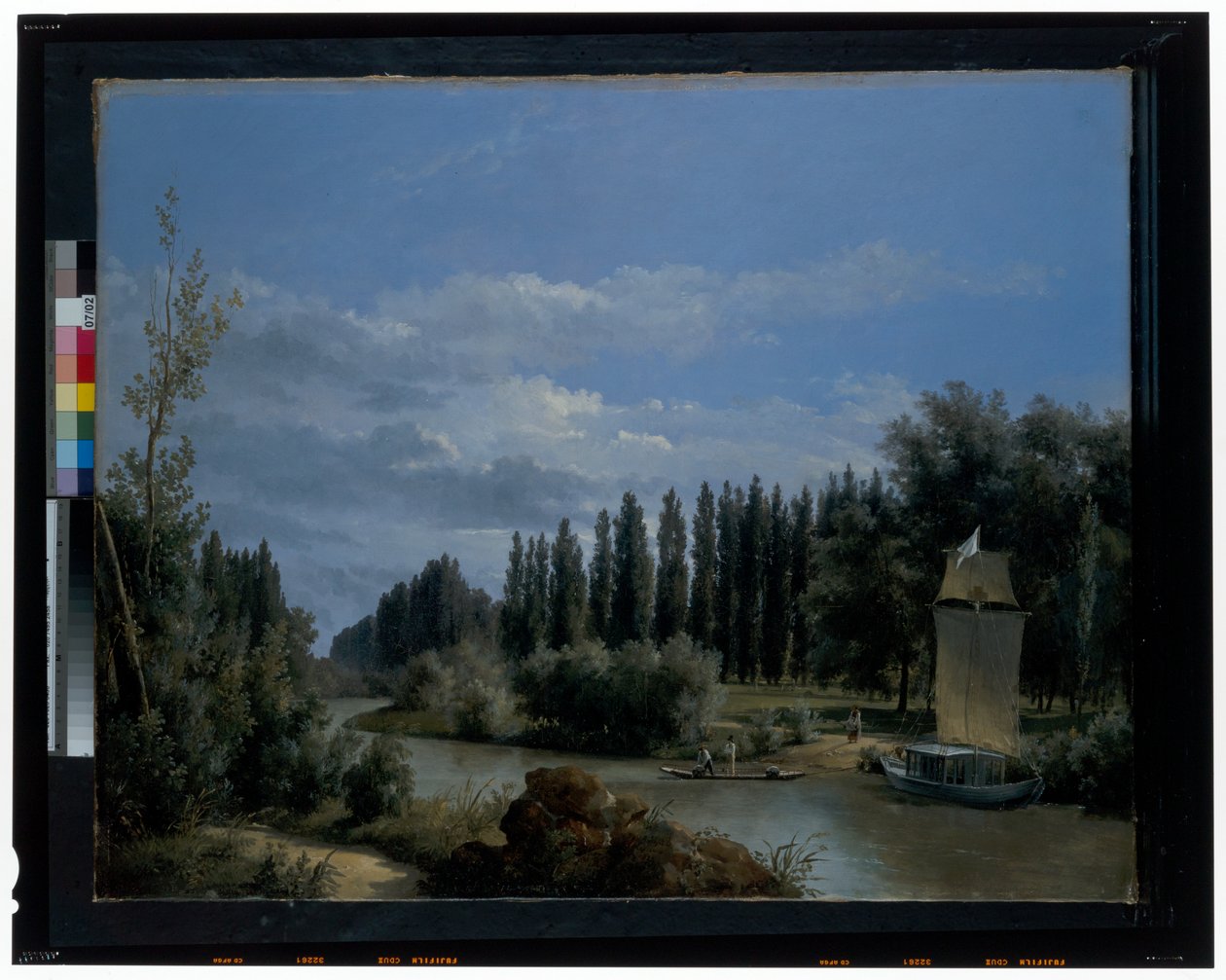Sett från loppet av Seines handtag genom Neuilly Park (duk) av Leopold Leprince