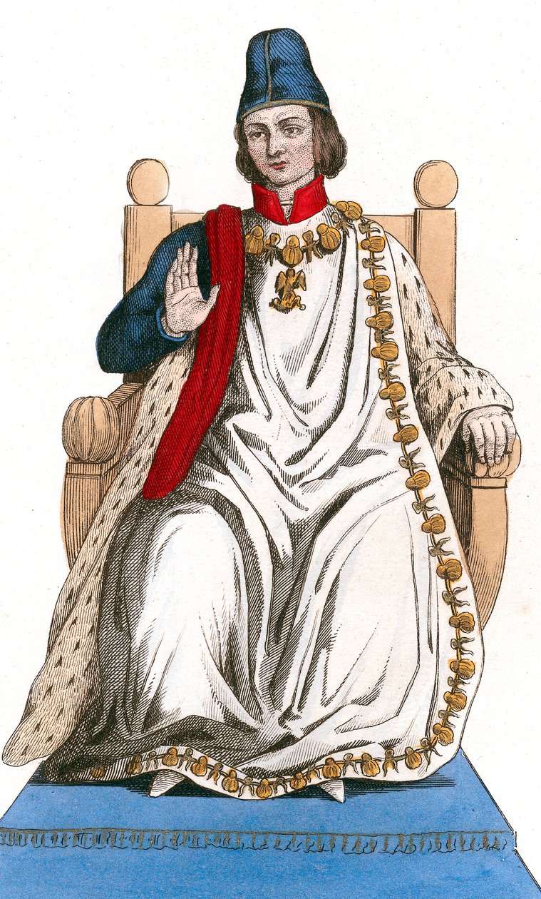 den franske kungen Ludvig XI iförd beställningsdräkt från Saint Michel av Leopold Massard