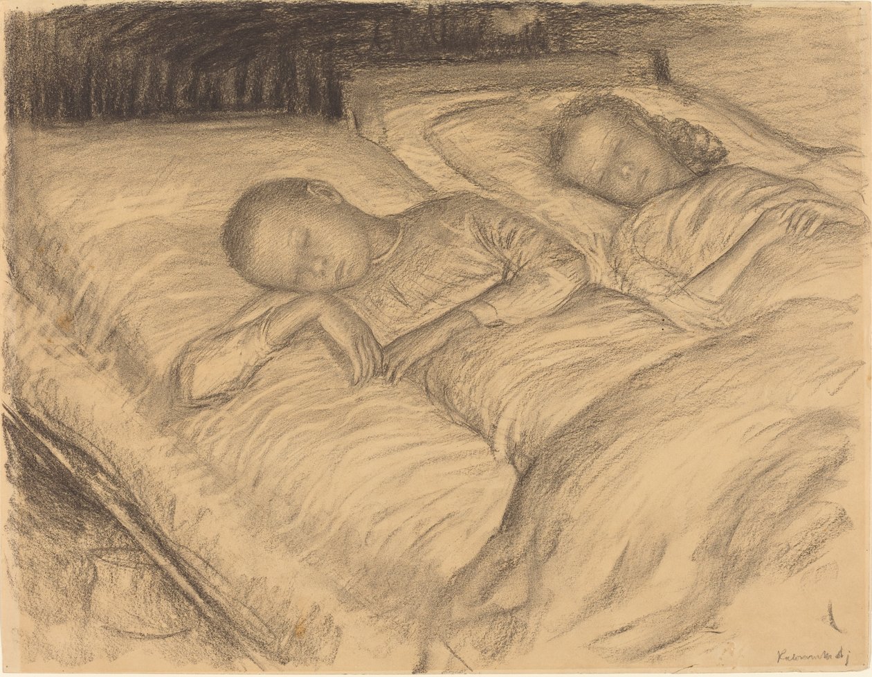Konstnärens barn Varg och Anna Sover av Leopold von Kalckreuth