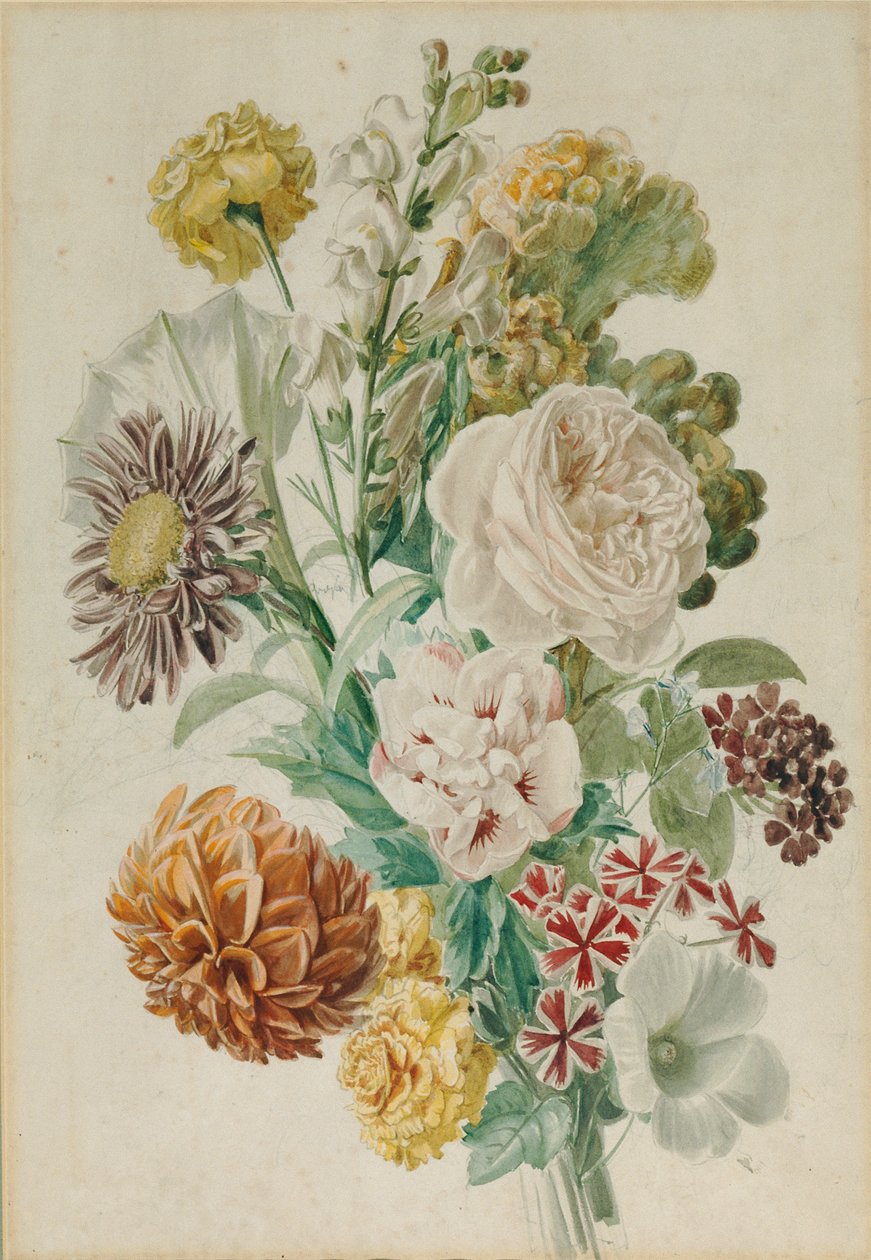Bukett med ros och dahlia av Leopold von Stoll