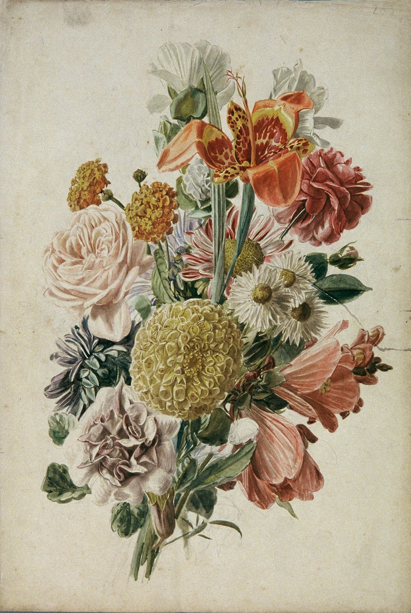 Bukett med ringblommor och lilja av Leopold von Stoll