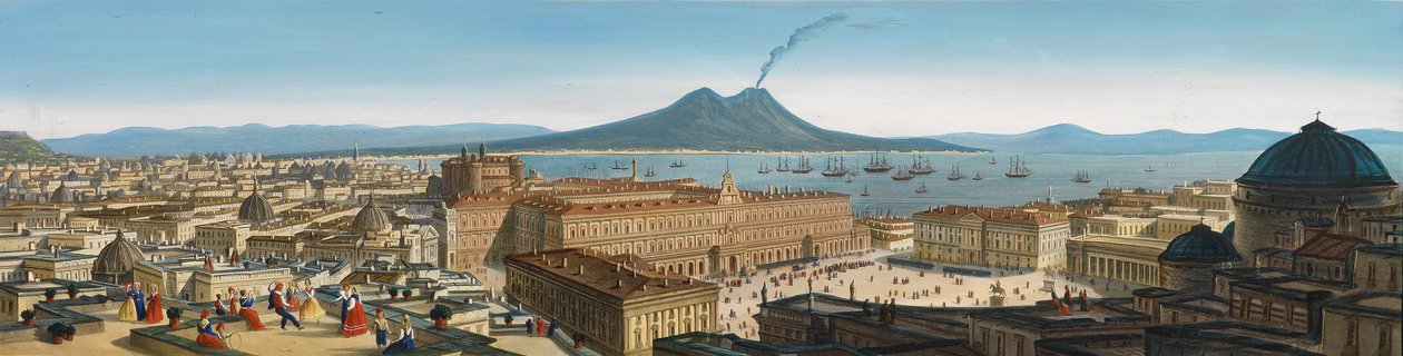 Piazza del Plebiscito och Vesuvius av Leopoldo Calvi