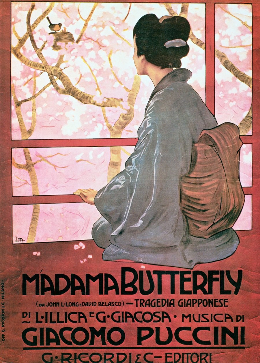 Frontispiece av partiturbladet till "Madame Butterfly" av Giacomo Puccini (1858-1924) (färglitografi) (se även 56537) av Leopoldo Metlicovitz