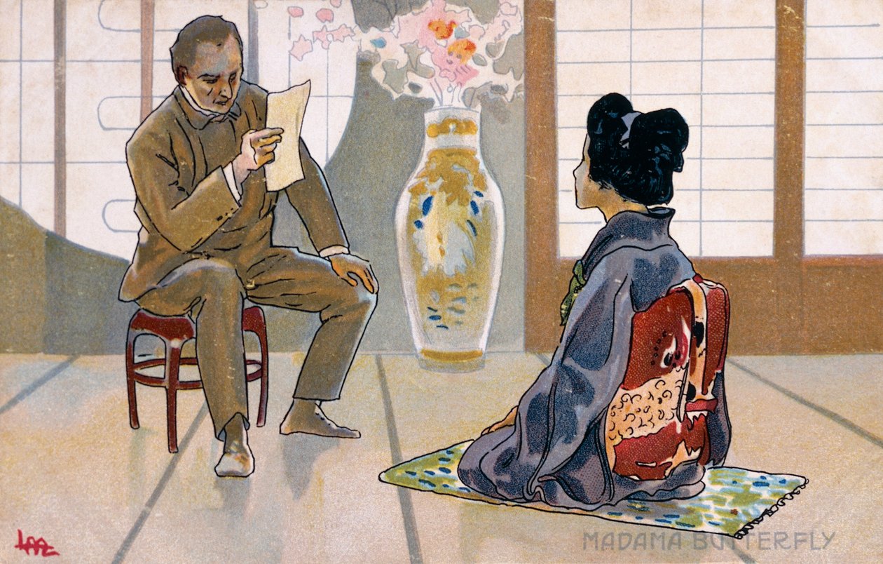 Vykort skapat för premiären av "Madame Butterfly", i Brescia av Leopoldo Metlicovitz
