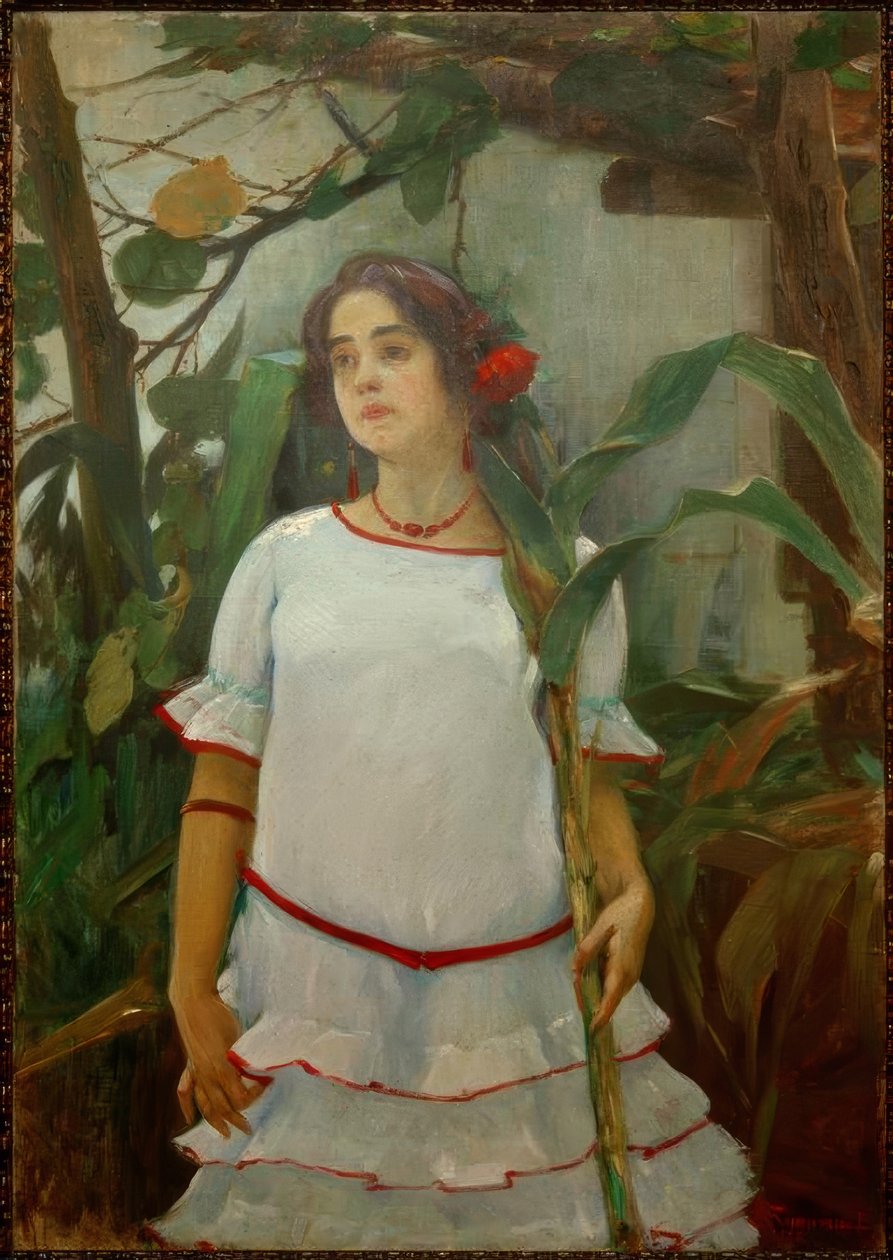 Retrato de muchacha con caña (tjej med käpp) av Leopoldo Romañach