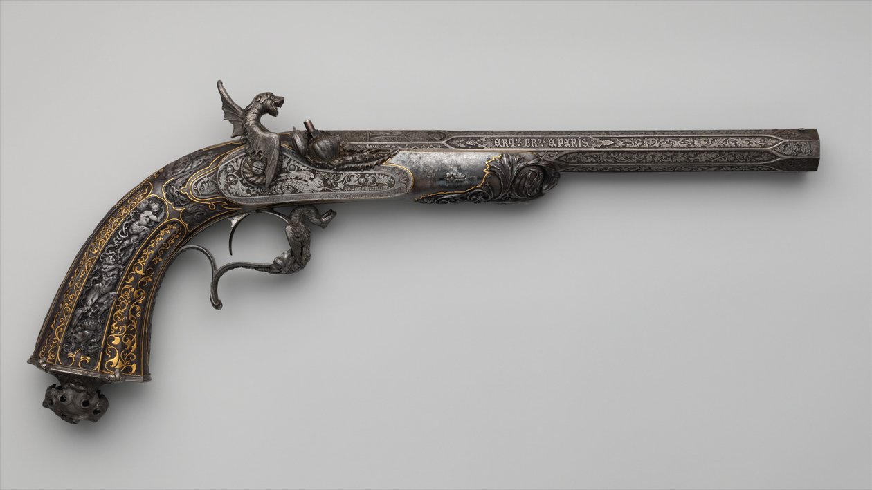 Percussion Exhibition Pistol, French, Paris, daterad 1849 av Lepage Moutier