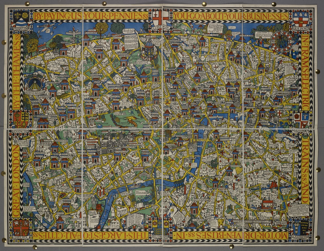 "Genom att betala oss dina öre" - eller "Wonderground Map of London Town" av Leslie MacDonald (1884 1947) Gill