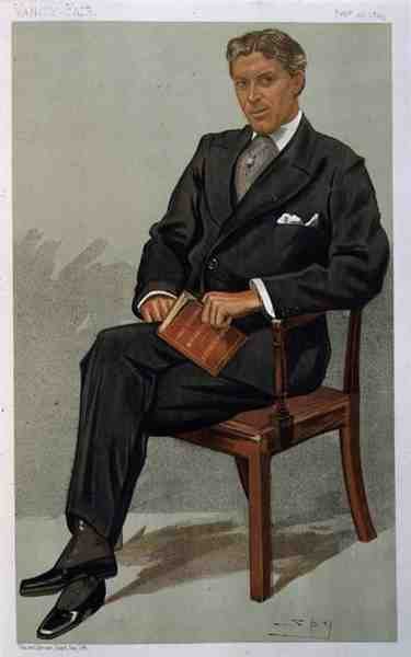 "Aubrey Tanqueray", "Spy"-tecknad serie av karaktären från pjäsen "The Second Mrs Tanqueray" av Arthur Pinero, från Vanity Fair, 22 februari 1894 (lito i färg) av Leslie Matthew Ward
