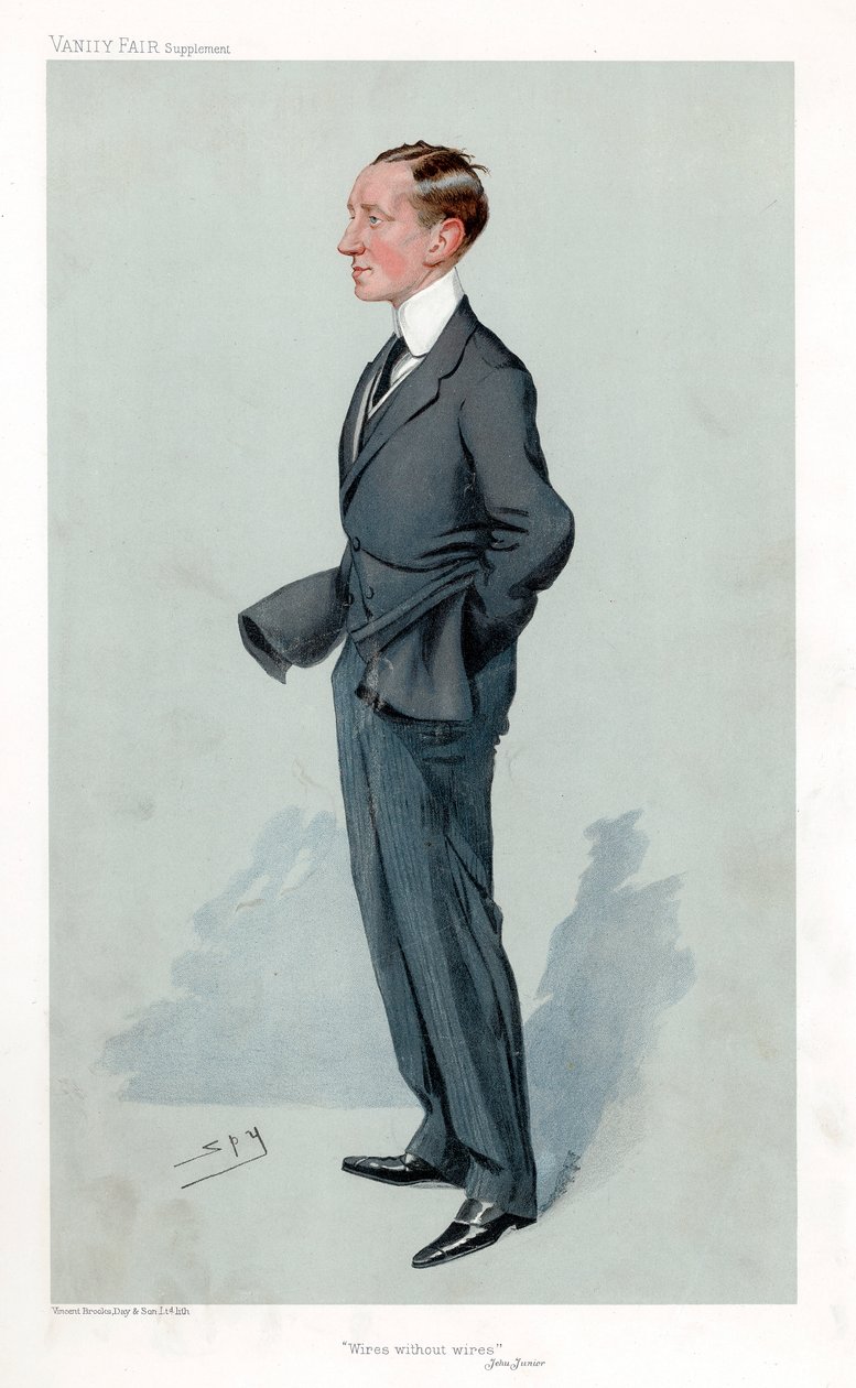 Guglielmo Marconi, italiensk fysiker och uppfinnare och pionjär inom trådlös telegrafi av Leslie Matthew Ward