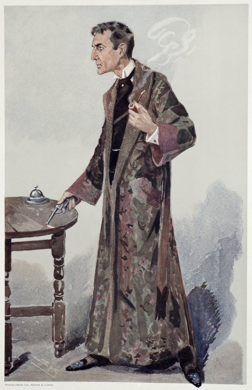 Sherlock Holmes, tecknad film från Vanity Fair av skådespelaren William Gillette, 1907 av Leslie Matthew Ward