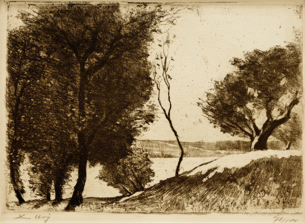 Trädkantad strand vid Brandenburgsjön av Lesser Ury